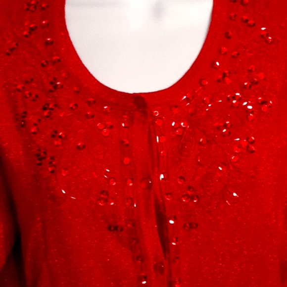 Jaclyn Smith red sparkly cardigan sweater - Picture 2 of 12